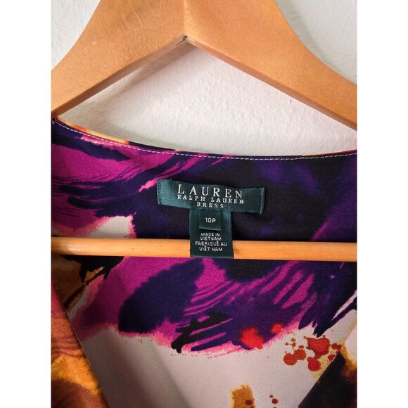 Ralph Lauren Floral Faux Wrap V Neck Ruched Sleeveless Dress 10P - Picture 4 of 11